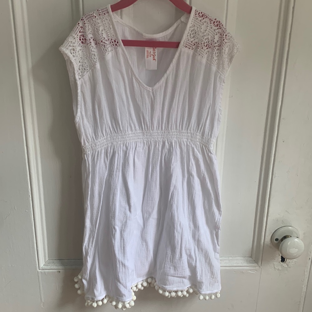 Cat&Jack white coverup with PomPoms and lace